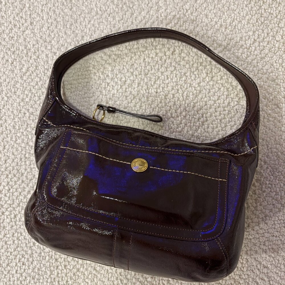 Coach Ergo Patent Leather Hobo Bag Women’s Shoulder Mahogany F12886